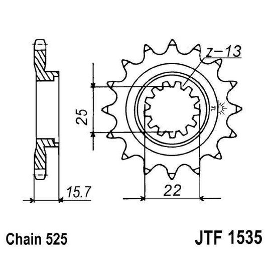 Reťazové koliečko JT JTF 1535-15RB 15T, 525 pogumované
